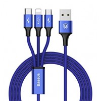 Baseus 3 In 1 Cable Multi Charger Dual Micro & Lightning USB Nylon Braided Fast Charging Cable Cord 1.2m