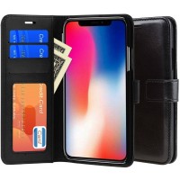 iphone x Case, PLESON PU Leather Wallet Case Cover for iphone 10 [All-Around Protection] Case Purse Pouch With Card Holders/ Magnetic Lock/ Stand Function/ Protective Wallet Cases for iphone X Black