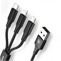 Baseus 3 in 1 Type C Micro USB Cable For iPhone 7 6 6s 5 5s se 2 in 1 Mobile Phone Cable For Samsung Android Data sync Charger