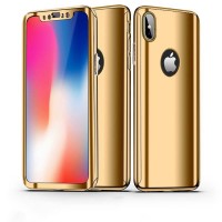 iPhone X Cover Full Coverage Sleek 360 Gloss Mirror Back Case For iphone 10, Gold